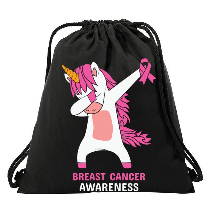 Breast Cancer Dabbing Unicorn, Fight Cancer, Pink Ribbon Breast Cancer, Survivor Drawstring Bag