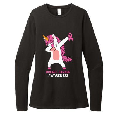 Breast Cancer Dabbing Unicorn, Fight Cancer, Pink Ribbon Breast Cancer, Survivor Womens CVC Long Sleeve Shirt