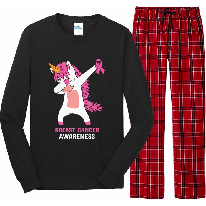 Breast Cancer Dabbing Unicorn, Fight Cancer, Pink Ribbon Breast Cancer, Survivor Long Sleeve Pajama Set