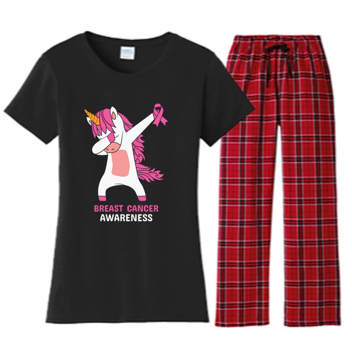 Breast Cancer Dabbing Unicorn, Fight Cancer, Pink Ribbon Breast Cancer, Survivor Women's Flannel Pajama Set