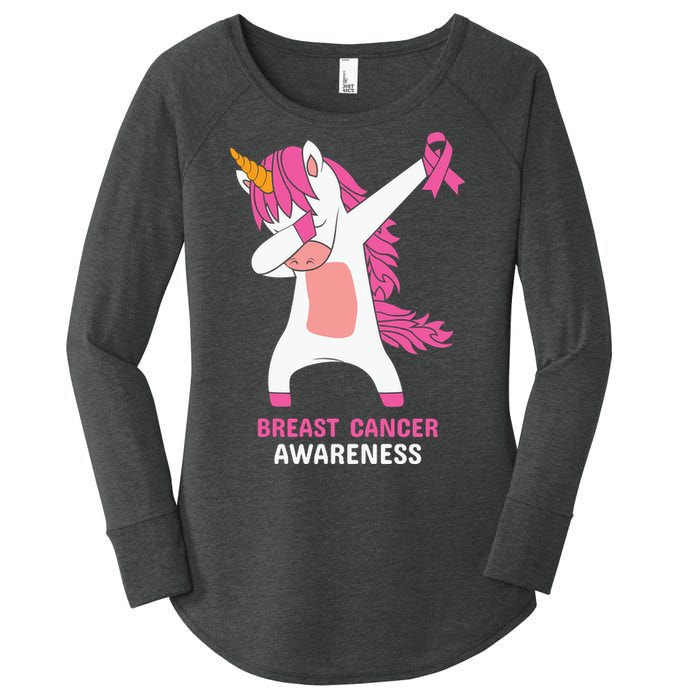 Breast Cancer Dabbing Unicorn, Fight Cancer, Pink Ribbon Breast Cancer, Survivor Women's Perfect Tri Tunic Long Sleeve Shirt