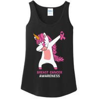 Breast Cancer Dabbing Unicorn, Fight Cancer, Pink Ribbon Breast Cancer, Survivor Ladies Essential Tank