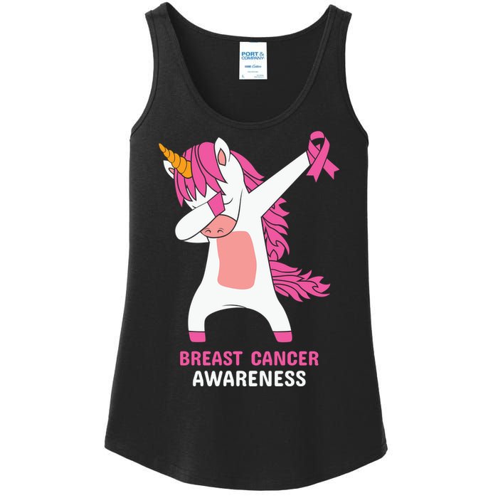 Breast Cancer Dabbing Unicorn, Fight Cancer, Pink Ribbon Breast Cancer, Survivor Ladies Essential Tank