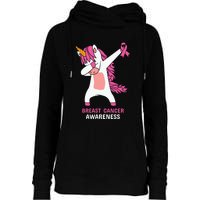 Breast Cancer Dabbing Unicorn, Fight Cancer, Pink Ribbon Breast Cancer, Survivor Womens Funnel Neck Pullover Hood