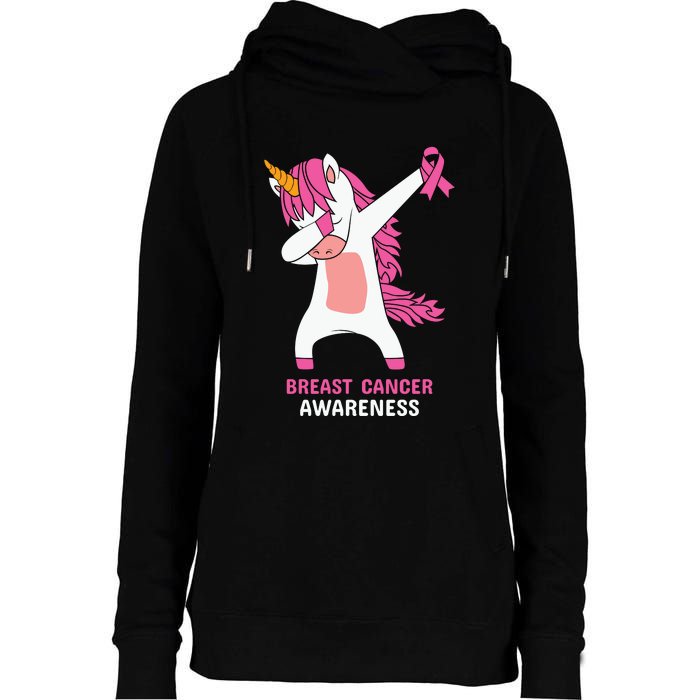 Breast Cancer Dabbing Unicorn, Fight Cancer, Pink Ribbon Breast Cancer, Survivor Womens Funnel Neck Pullover Hood