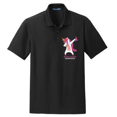 Breast Cancer Dabbing Unicorn, Fight Cancer, Pink Ribbon Breast Cancer, Survivor Dry Zone Grid Polo