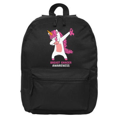 Breast Cancer Dabbing Unicorn, Fight Cancer, Pink Ribbon Breast Cancer, Survivor 16 in Basic Backpack