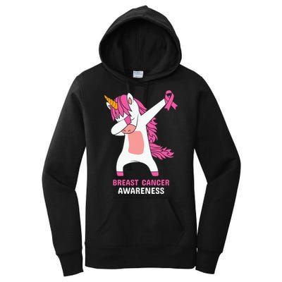 Breast Cancer Dabbing Unicorn, Fight Cancer, Pink Ribbon Breast Cancer, Survivor Women's Pullover Hoodie