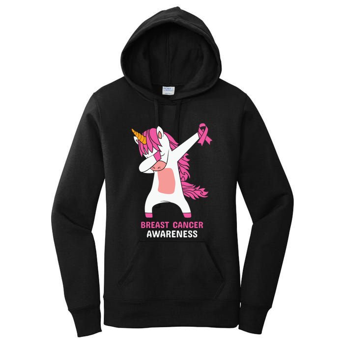 Breast Cancer Dabbing Unicorn, Fight Cancer, Pink Ribbon Breast Cancer, Survivor Women's Pullover Hoodie