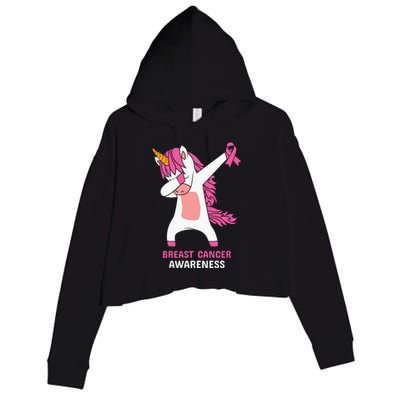 Breast Cancer Dabbing Unicorn, Fight Cancer, Pink Ribbon Breast Cancer, Survivor Crop Fleece Hoodie