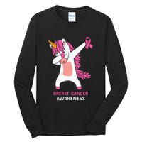 Breast Cancer Dabbing Unicorn, Fight Cancer, Pink Ribbon Breast Cancer, Survivor Tall Long Sleeve T-Shirt