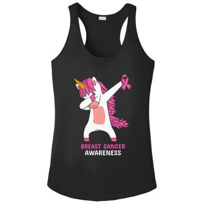 Breast Cancer Dabbing Unicorn, Fight Cancer, Pink Ribbon Breast Cancer, Survivor Ladies PosiCharge Competitor Racerback Tank