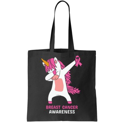 Breast Cancer Dabbing Unicorn, Fight Cancer, Pink Ribbon Breast Cancer, Survivor Tote Bag