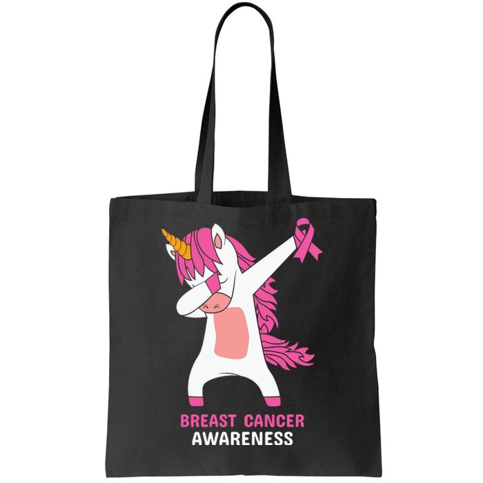 Breast Cancer Dabbing Unicorn, Fight Cancer, Pink Ribbon Breast Cancer, Survivor Tote Bag