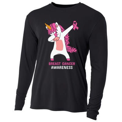 Breast Cancer Dabbing Unicorn, Fight Cancer, Pink Ribbon Breast Cancer, Survivor Cooling Performance Long Sleeve Crew