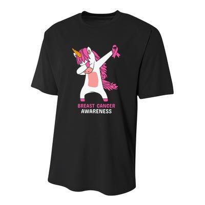 Breast Cancer Dabbing Unicorn, Fight Cancer, Pink Ribbon Breast Cancer, Survivor Youth Performance Sprint T-Shirt