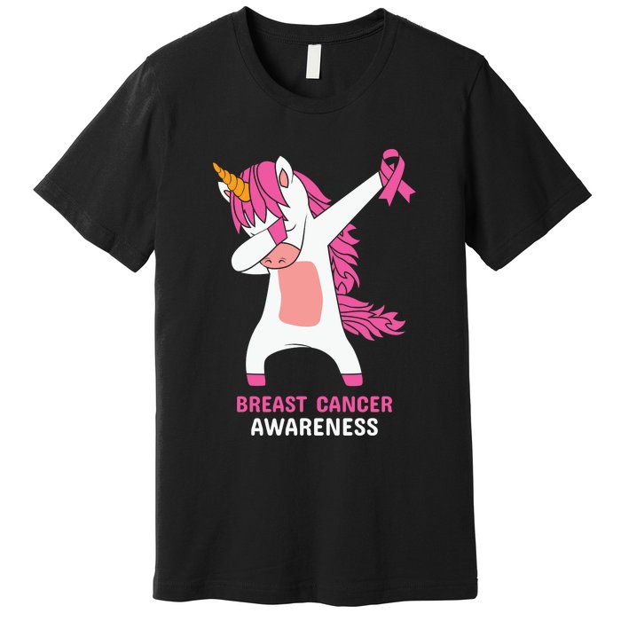 Breast Cancer Dabbing Unicorn, Fight Cancer, Pink Ribbon Breast Cancer, Survivor Premium T-Shirt