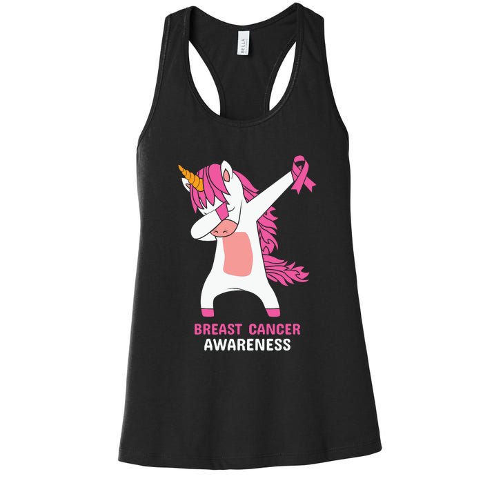 Breast Cancer Dabbing Unicorn, Fight Cancer, Pink Ribbon Breast Cancer, Survivor Women's Racerback Tank