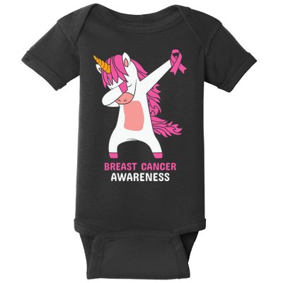 Breast Cancer Dabbing Unicorn, Fight Cancer, Pink Ribbon Breast Cancer, Survivor Baby Bodysuit