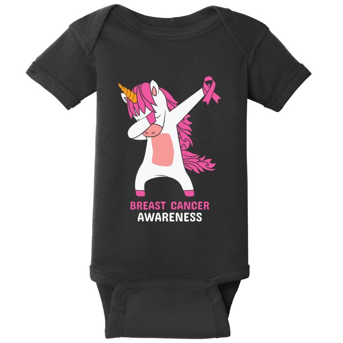 Breast Cancer Dabbing Unicorn, Fight Cancer, Pink Ribbon Breast Cancer, Survivor Baby Bodysuit