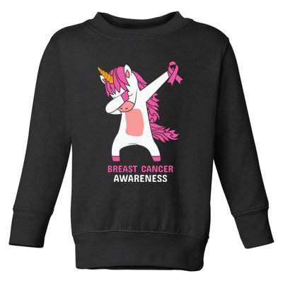 Breast Cancer Dabbing Unicorn, Fight Cancer, Pink Ribbon Breast Cancer, Survivor Toddler Sweatshirt