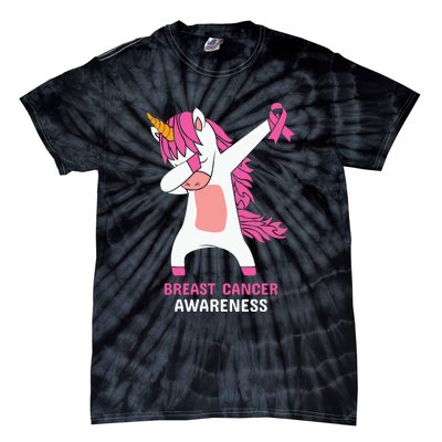 Breast Cancer Dabbing Unicorn, Fight Cancer, Pink Ribbon Breast Cancer, Survivor Tie-Dye T-Shirt