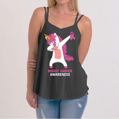 Breast Cancer Dabbing Unicorn, Fight Cancer, Pink Ribbon Breast Cancer, Survivor Women's Strappy Tank