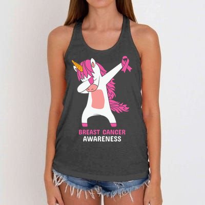 Breast Cancer Dabbing Unicorn, Fight Cancer, Pink Ribbon Breast Cancer, Survivor Women's Knotted Racerback Tank