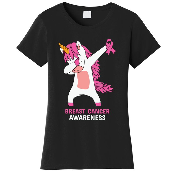 Breast Cancer Dabbing Unicorn, Fight Cancer, Pink Ribbon Breast Cancer, Survivor Women's T-Shirt