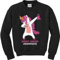 Breast Cancer Dabbing Unicorn, Fight Cancer, Pink Ribbon Breast Cancer, Survivor Kids Sweatshirt