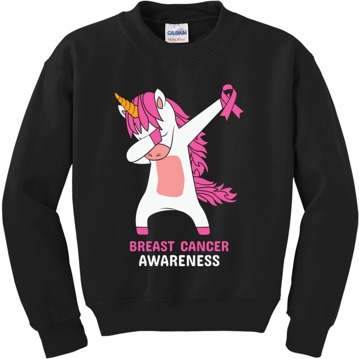 Breast Cancer Dabbing Unicorn, Fight Cancer, Pink Ribbon Breast Cancer, Survivor Kids Sweatshirt