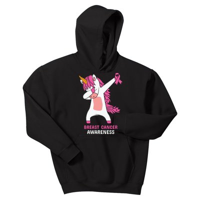 Breast Cancer Dabbing Unicorn, Fight Cancer, Pink Ribbon Breast Cancer, Survivor Kids Hoodie