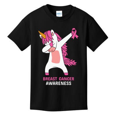 Breast Cancer Dabbing Unicorn, Fight Cancer, Pink Ribbon Breast Cancer, Survivor Kids T-Shirt