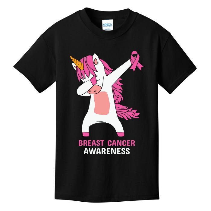 Breast Cancer Dabbing Unicorn, Fight Cancer, Pink Ribbon Breast Cancer, Survivor Kids T-Shirt