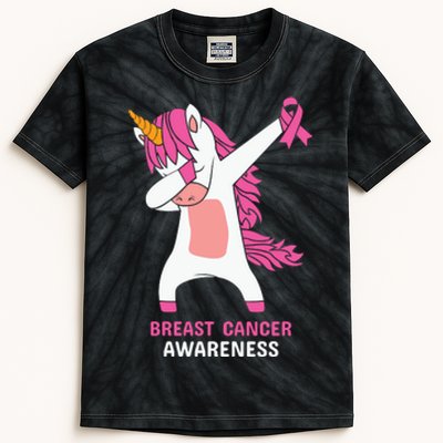 Breast Cancer Dabbing Unicorn, Fight Cancer, Pink Ribbon Breast Cancer, Survivor Kids Tie-Dye T-Shirt