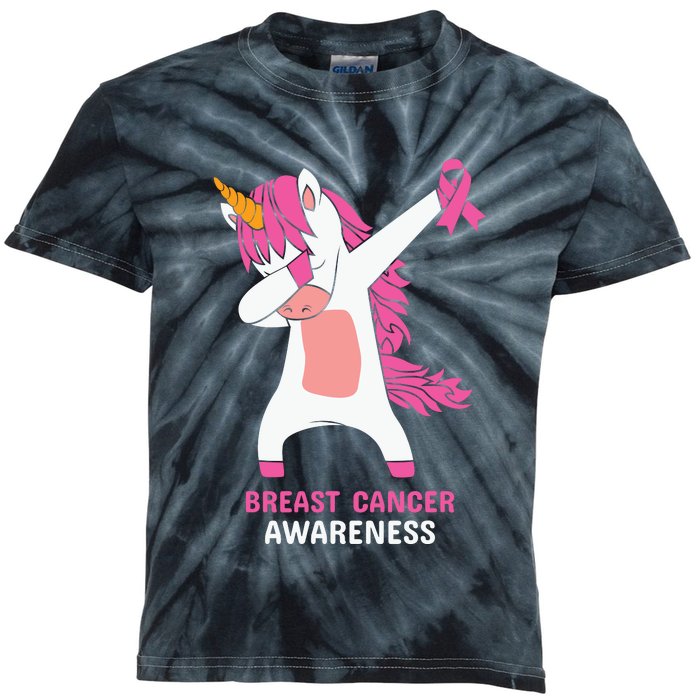 Breast Cancer Dabbing Unicorn, Fight Cancer, Pink Ribbon Breast Cancer, Survivor Kids Tie-Dye T-Shirt