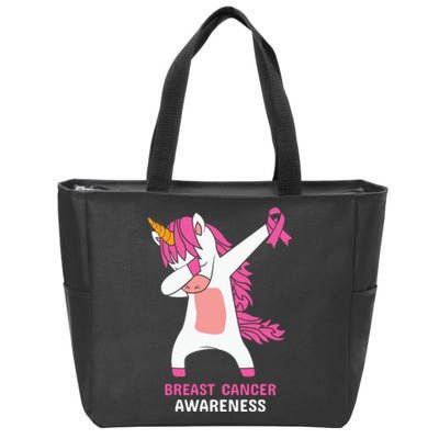 Breast Cancer Dabbing Unicorn, Fight Cancer, Pink Ribbon Breast Cancer, Survivor Zip Tote Bag