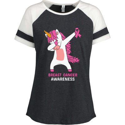 Breast Cancer Dabbing Unicorn, Fight Cancer, Pink Ribbon Breast Cancer, Survivor Enza Ladies Jersey Colorblock Tee