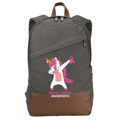 Breast Cancer Dabbing Unicorn, Fight Cancer, Pink Ribbon Breast Cancer, Survivor Cotton Canvas Backpack