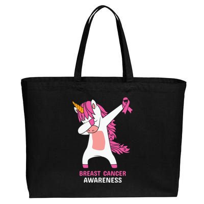 Breast Cancer Dabbing Unicorn, Fight Cancer, Pink Ribbon Breast Cancer, Survivor Cotton Canvas Jumbo Tote