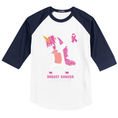 Breast Cancer Dabbing Unicorn, Fight Cancer, Pink Ribbon Breast Cancer, Survivor Baseball Sleeve Shirt