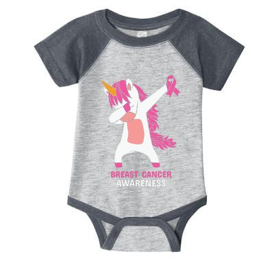 Breast Cancer Dabbing Unicorn, Fight Cancer, Pink Ribbon Breast Cancer, Survivor Infant Baby Jersey Bodysuit