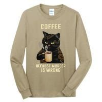 Black Cat Drinking Coffee Because Murder Is Wrong Vintage Tall Long Sleeve T-Shirt