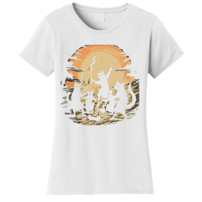 Black Cat Dance Around Bonfires Spooky Witchcraft Halloween Women's T-Shirt