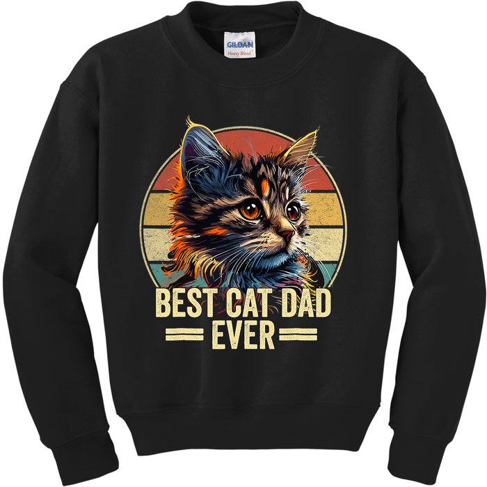 Best Cat Dad Ever Vintage Funny Cat Dad Fathers Day Kids Sweatshirt