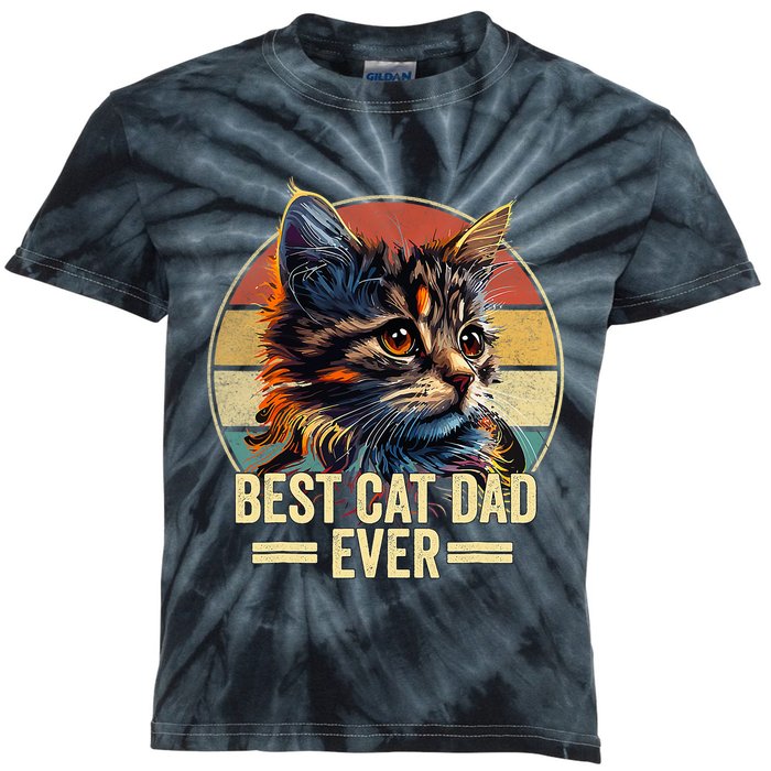 Best Cat Dad Ever Vintage Funny Cat Dad Fathers Day Kids Tie-Dye T-Shirt