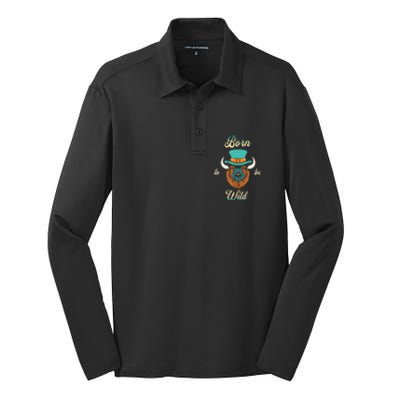 Bison Chic Elegance Born To Be My Wild Spirit Animal Silk Touch Performance Long Sleeve Polo