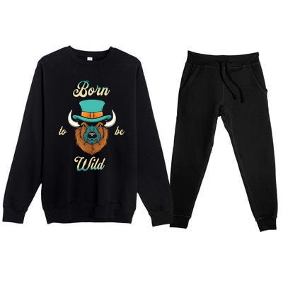 Bison Chic Elegance Born To Be My Wild Spirit Animal Premium Crewneck Sweatsuit Set