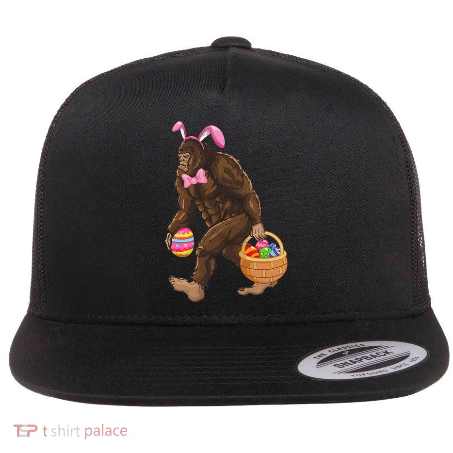 Bigfoot Carring Eggs Easter Bigfoot Easter Costume Flat Bill Trucker Hat