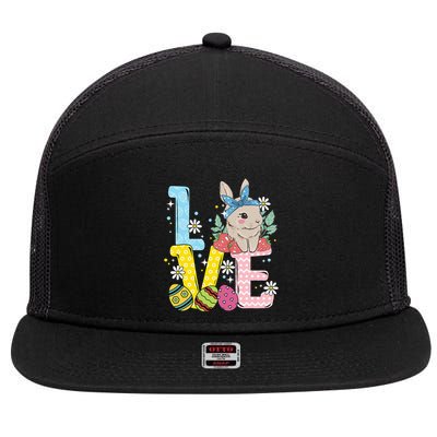 Bunny Colorful Easter Eggs Love Easter rabbit 7 Panel Mesh Trucker Snapback Hat